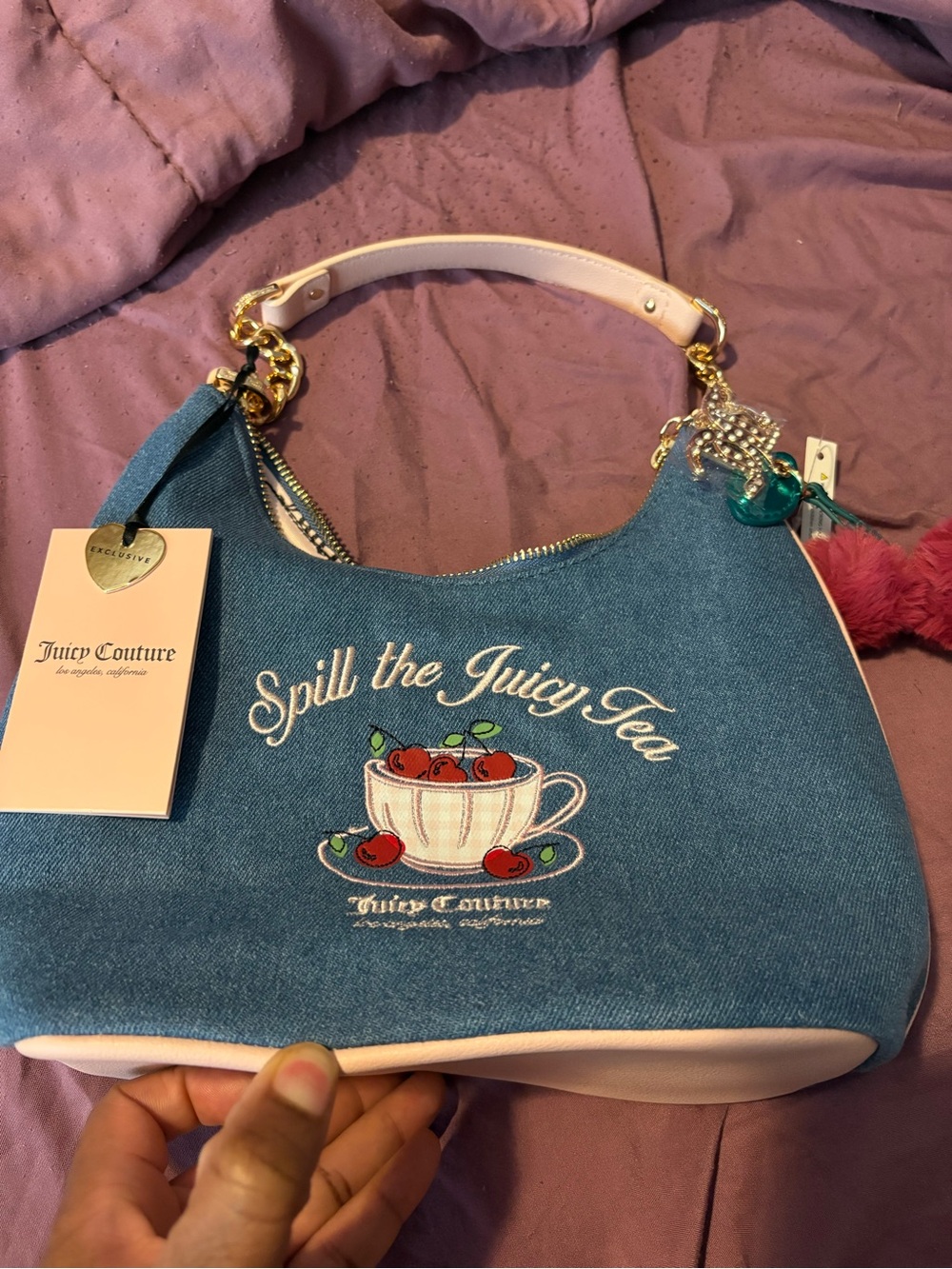 Juicy Couture Blue Denim 'Spill the Juicy Tea' Shoulder Bag